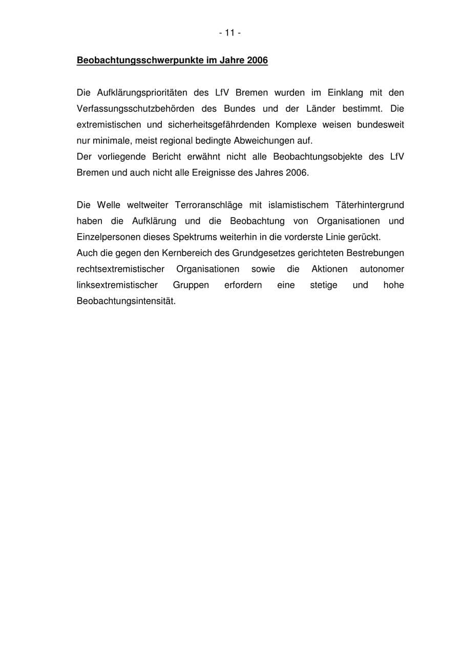 Seite 11 des Verfassungsschutzbericht 2006 Bremen