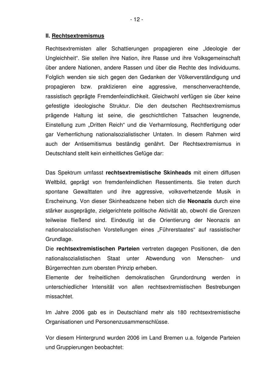 Seite 12 des Verfassungsschutzbericht 2006 Bremen