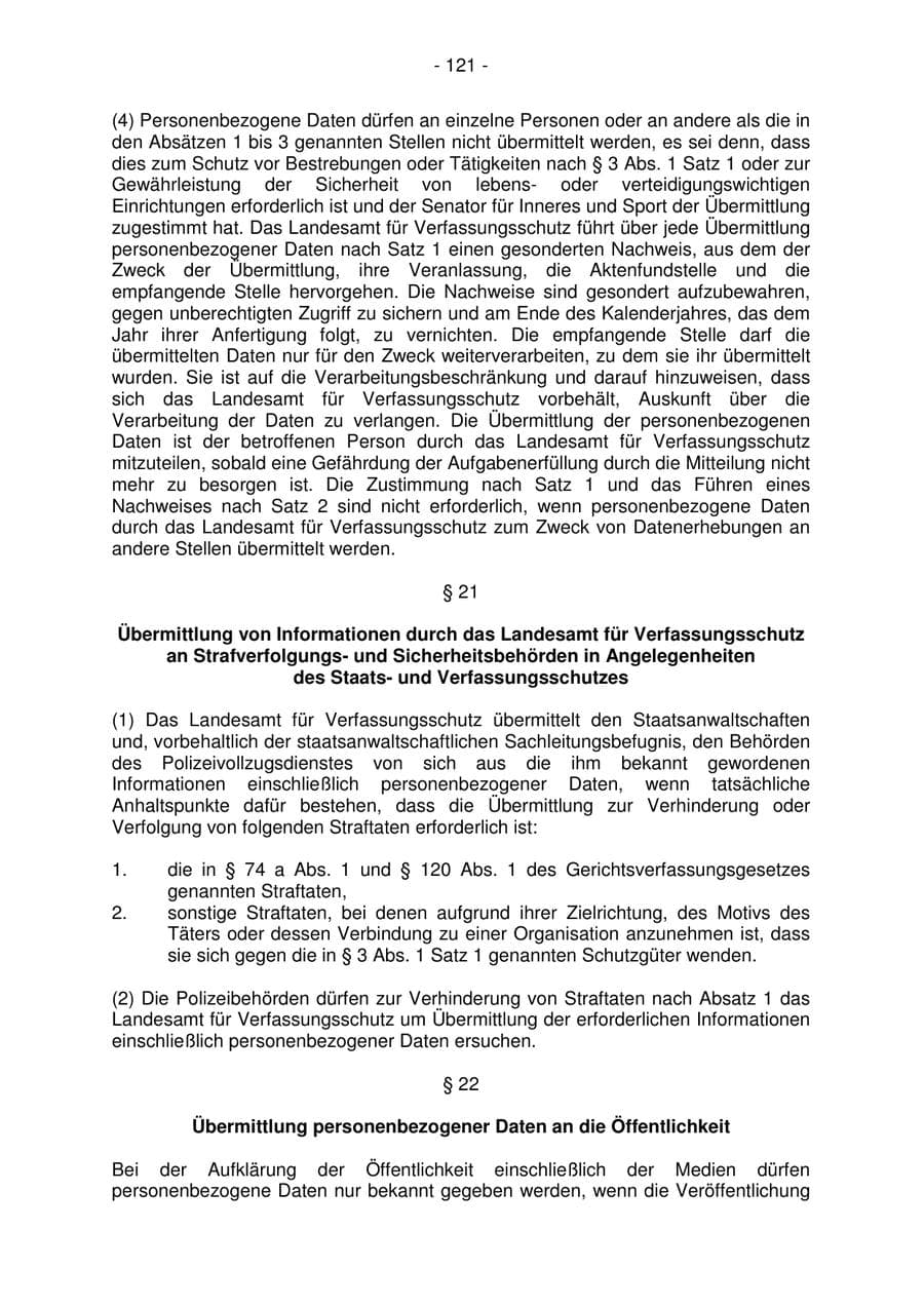 Seite 121 des Verfassungsschutzbericht 2006 Bremen