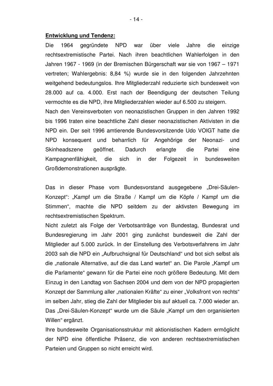 Seite 14 des Verfassungsschutzbericht 2006 Bremen