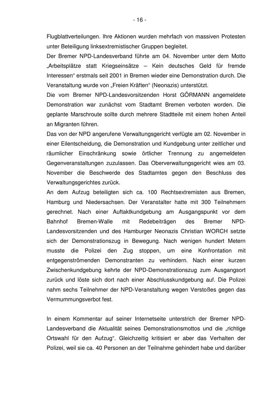 Seite 16 des Verfassungsschutzbericht 2006 Bremen