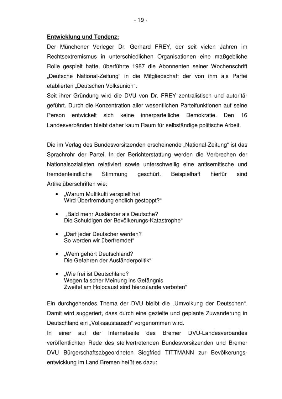 Seite 19 des Verfassungsschutzbericht 2006 Bremen
