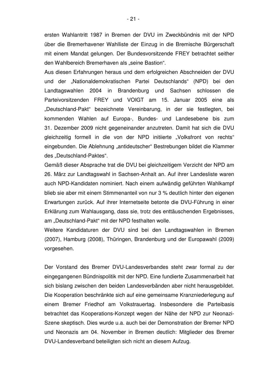 Seite 21 des Verfassungsschutzbericht 2006 Bremen