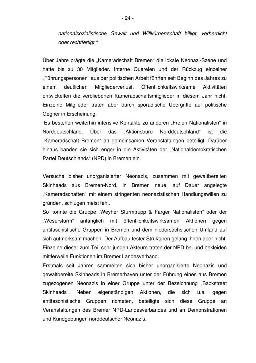 Seite 24 des Verfassungsschutzbericht 2006 Bremen