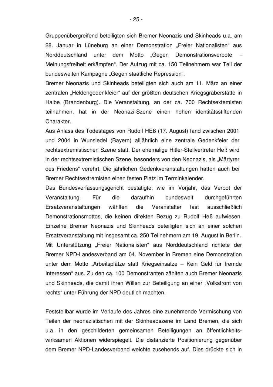 Seite 25 des Verfassungsschutzbericht 2006 Bremen