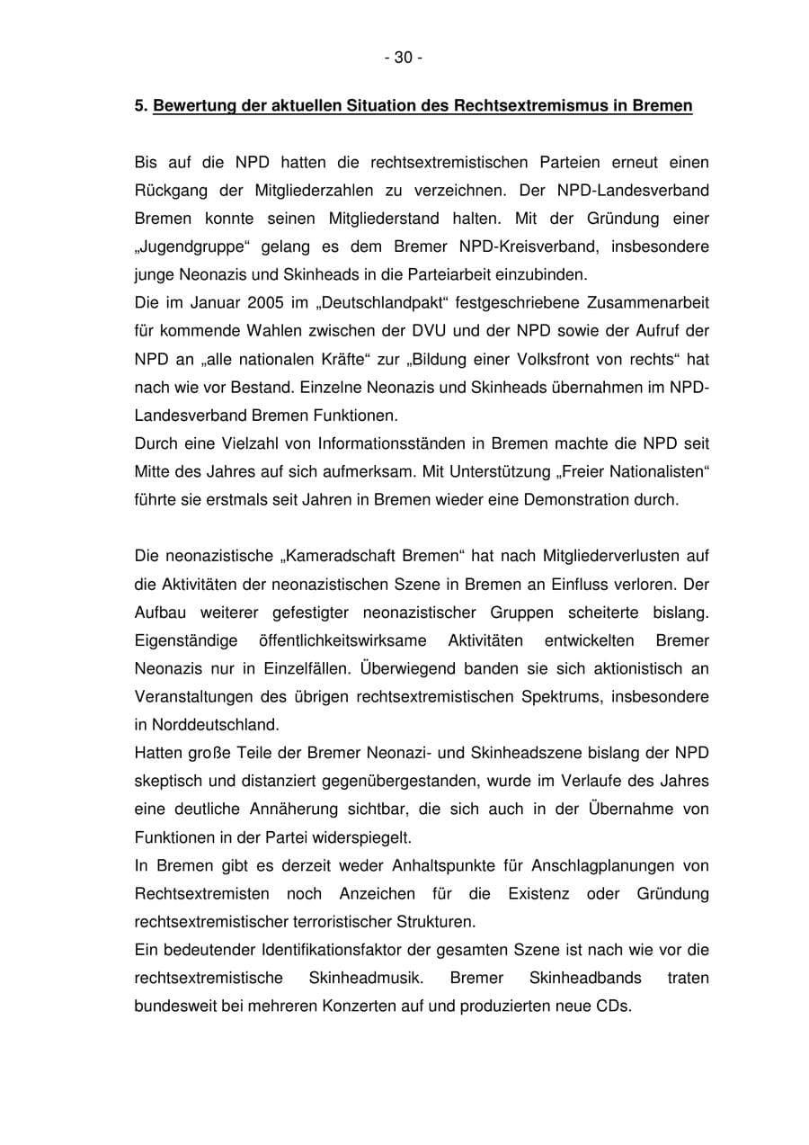 Seite 30 des Verfassungsschutzbericht 2006 Bremen