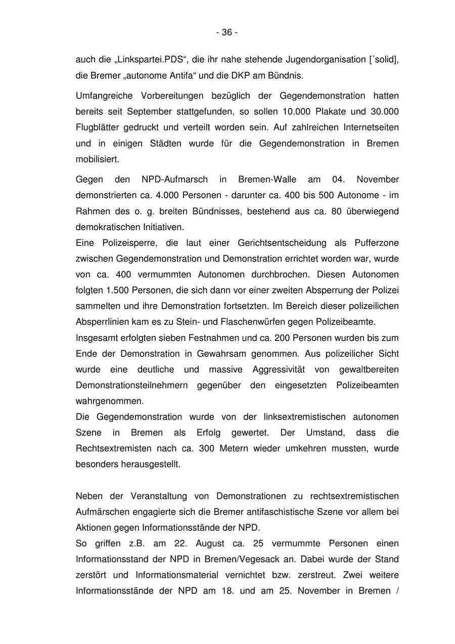 Seite 36 des Verfassungsschutzbericht 2006 Bremen