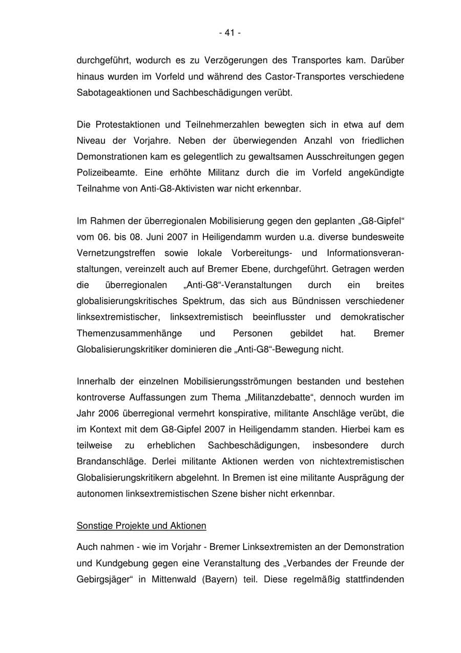 Seite 41 des Verfassungsschutzbericht 2006 Bremen