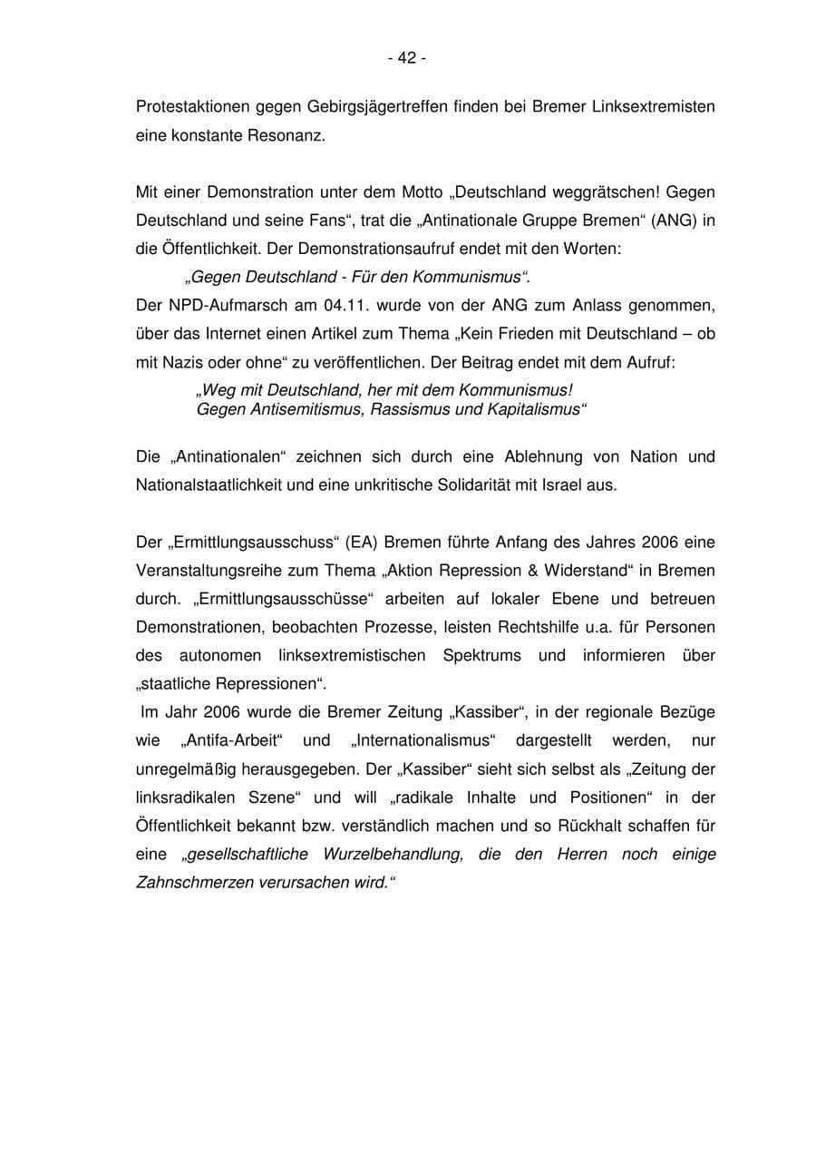 Seite 42 des Verfassungsschutzbericht 2006 Bremen