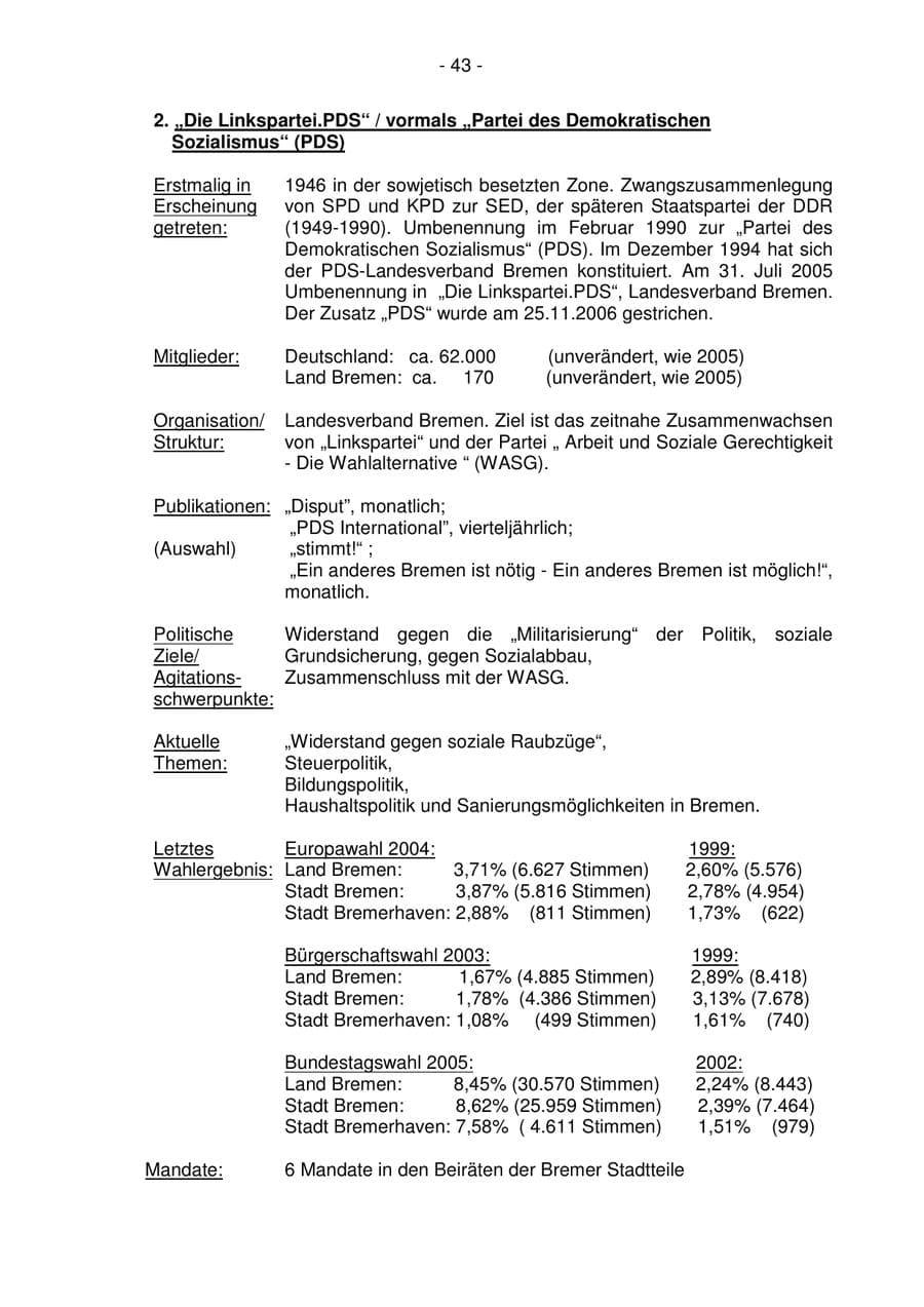 Seite 43 des Verfassungsschutzbericht 2006 Bremen