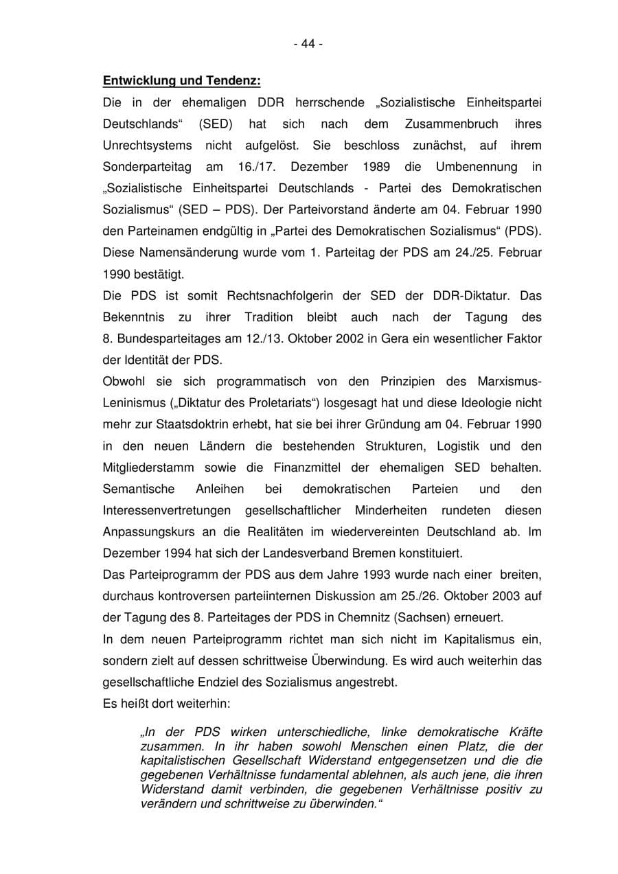 Seite 44 des Verfassungsschutzbericht 2006 Bremen