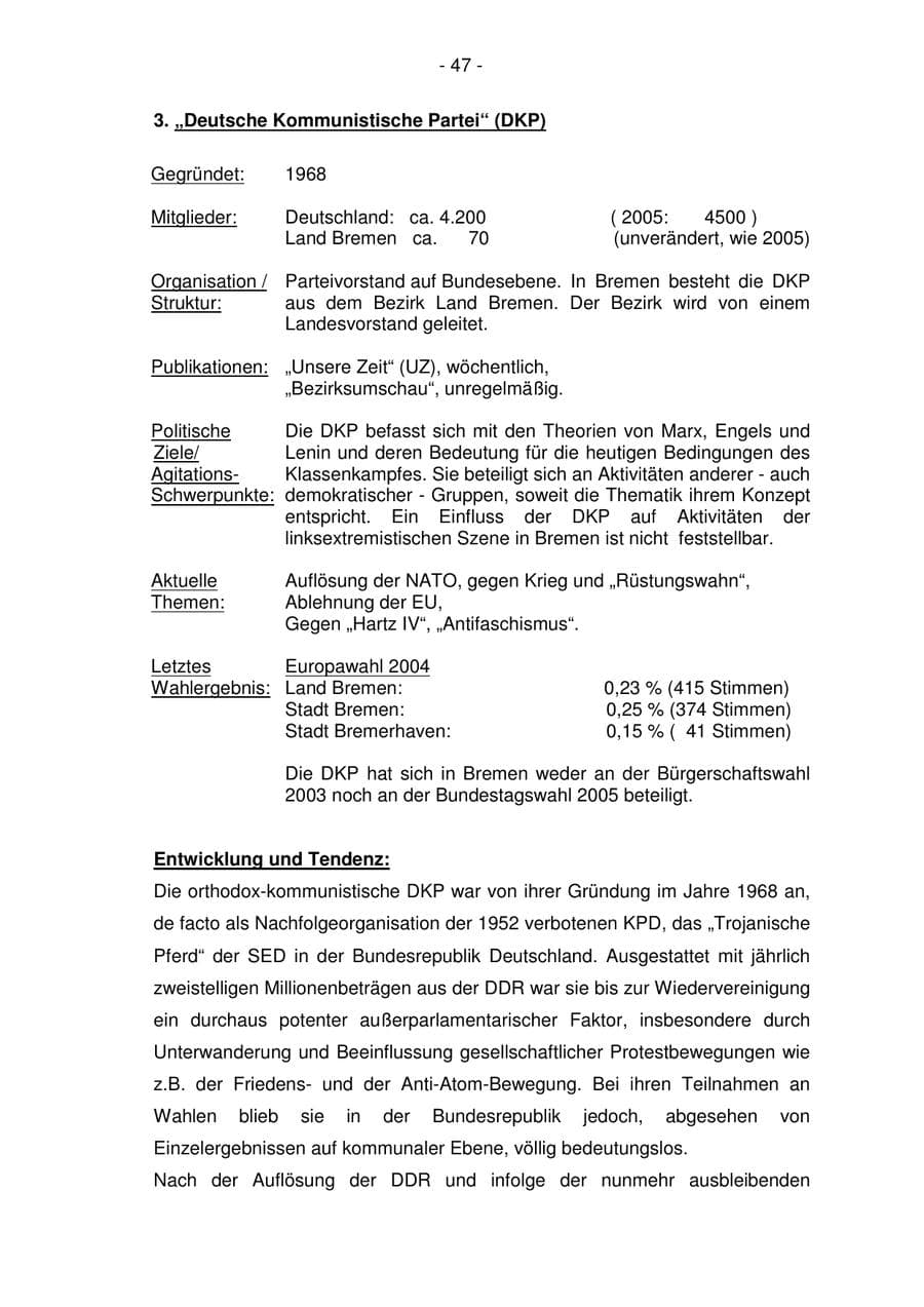Seite 47 des Verfassungsschutzbericht 2006 Bremen