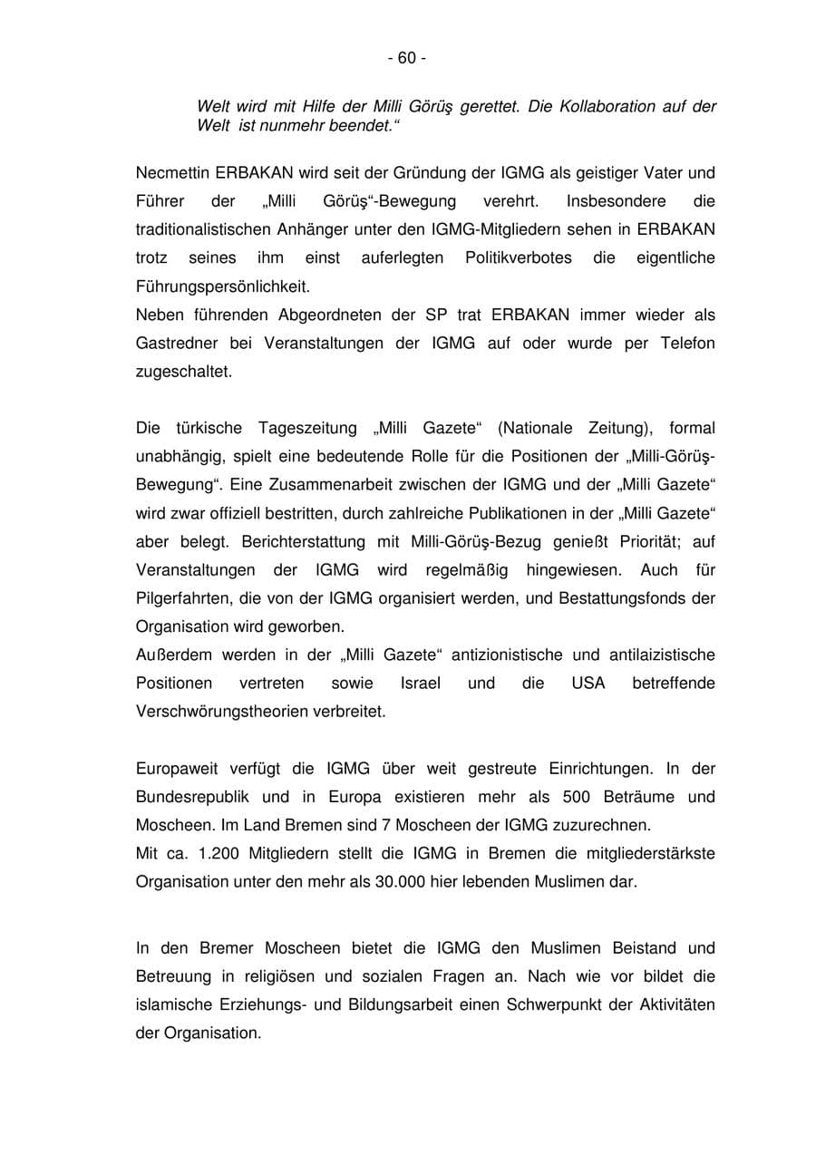 Seite 60 des Verfassungsschutzbericht 2006 Bremen