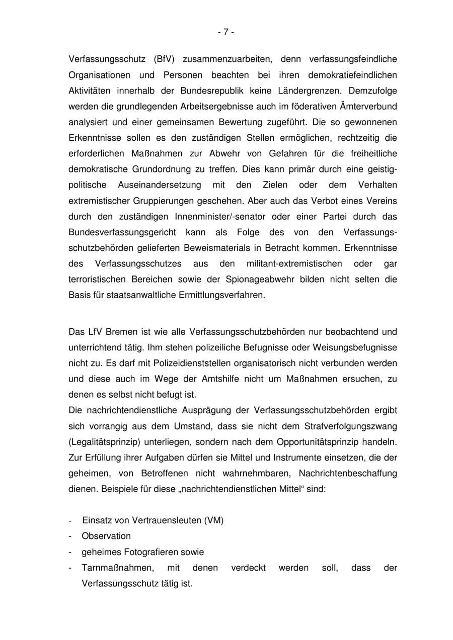 Seite 7 des Verfassungsschutzbericht 2006 Bremen