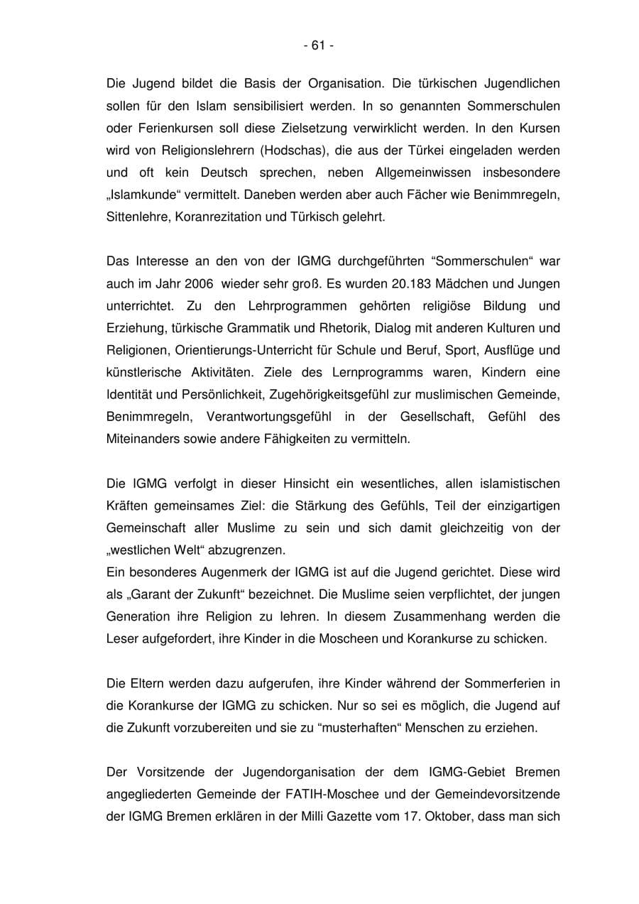Seite 61 des Verfassungsschutzbericht 2006 Bremen