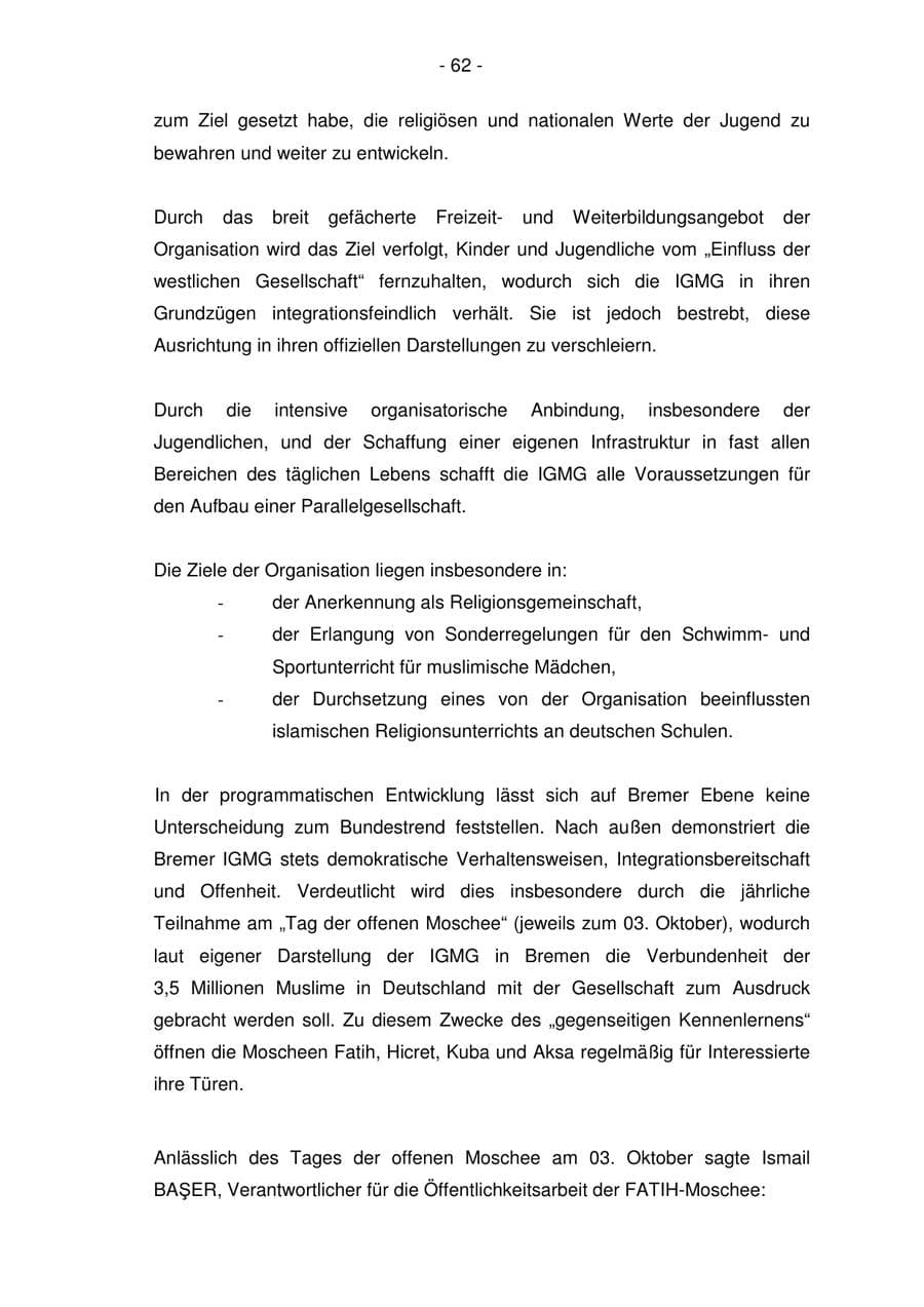 Seite 62 des Verfassungsschutzbericht 2006 Bremen