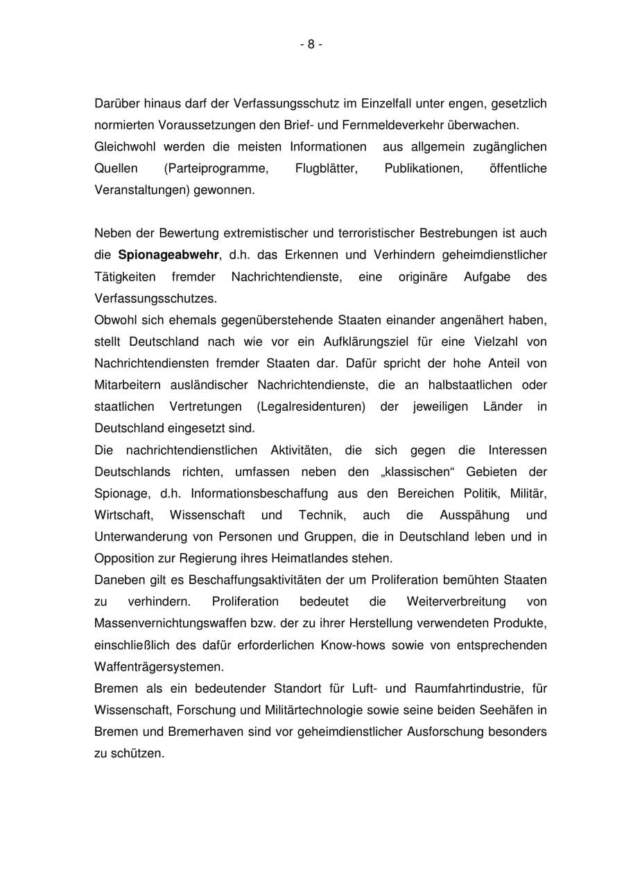 Seite 8 des Verfassungsschutzbericht 2006 Bremen