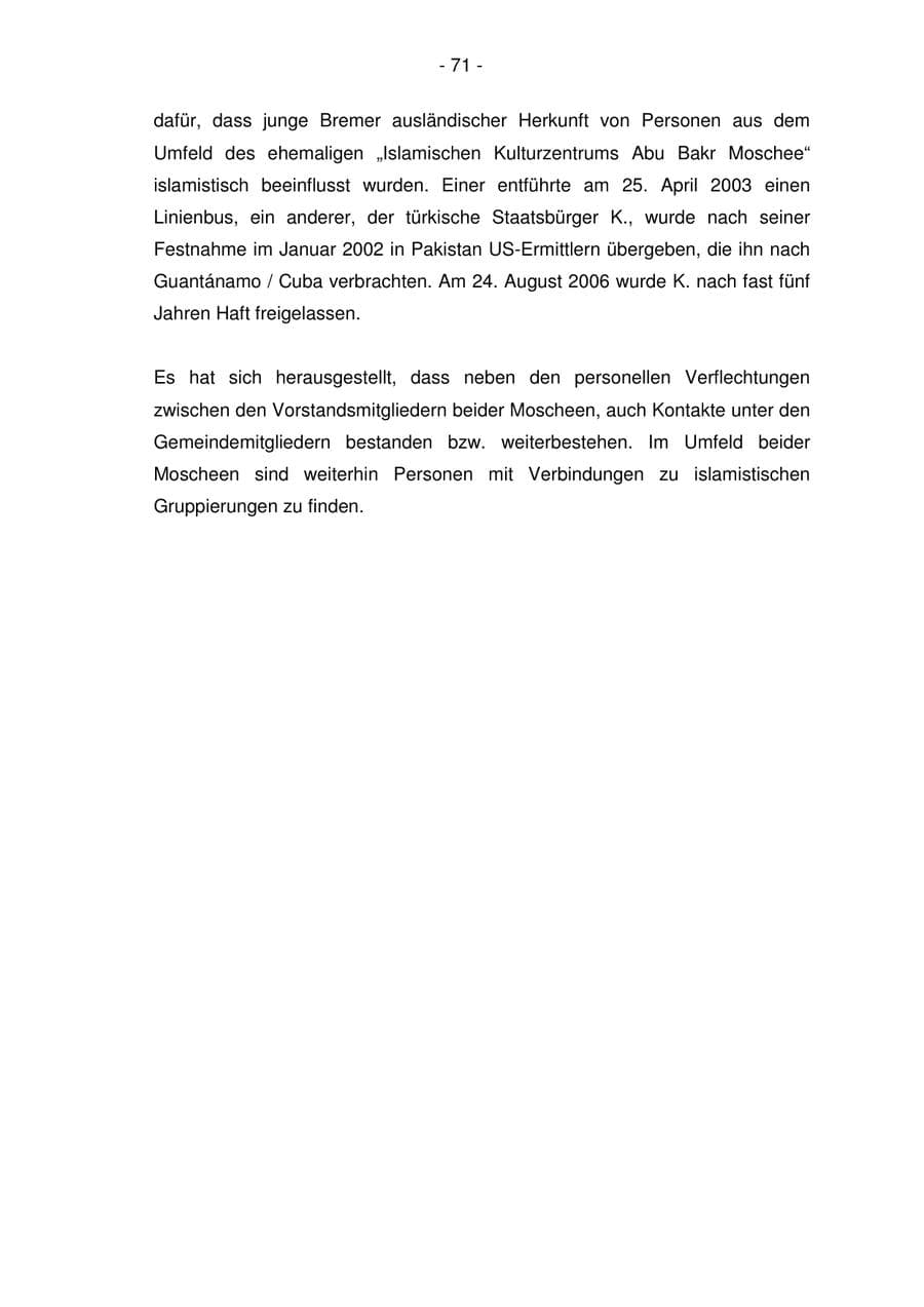 Seite 71 des Verfassungsschutzbericht 2006 Bremen