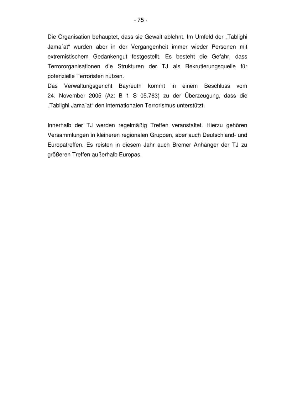 Seite 75 des Verfassungsschutzbericht 2006 Bremen