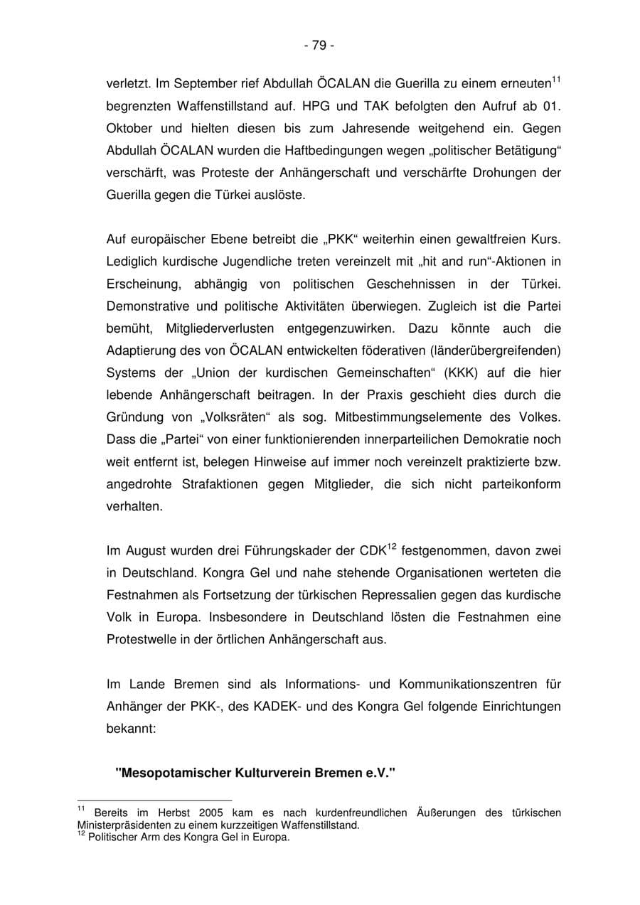 Seite 79 des Verfassungsschutzbericht 2006 Bremen