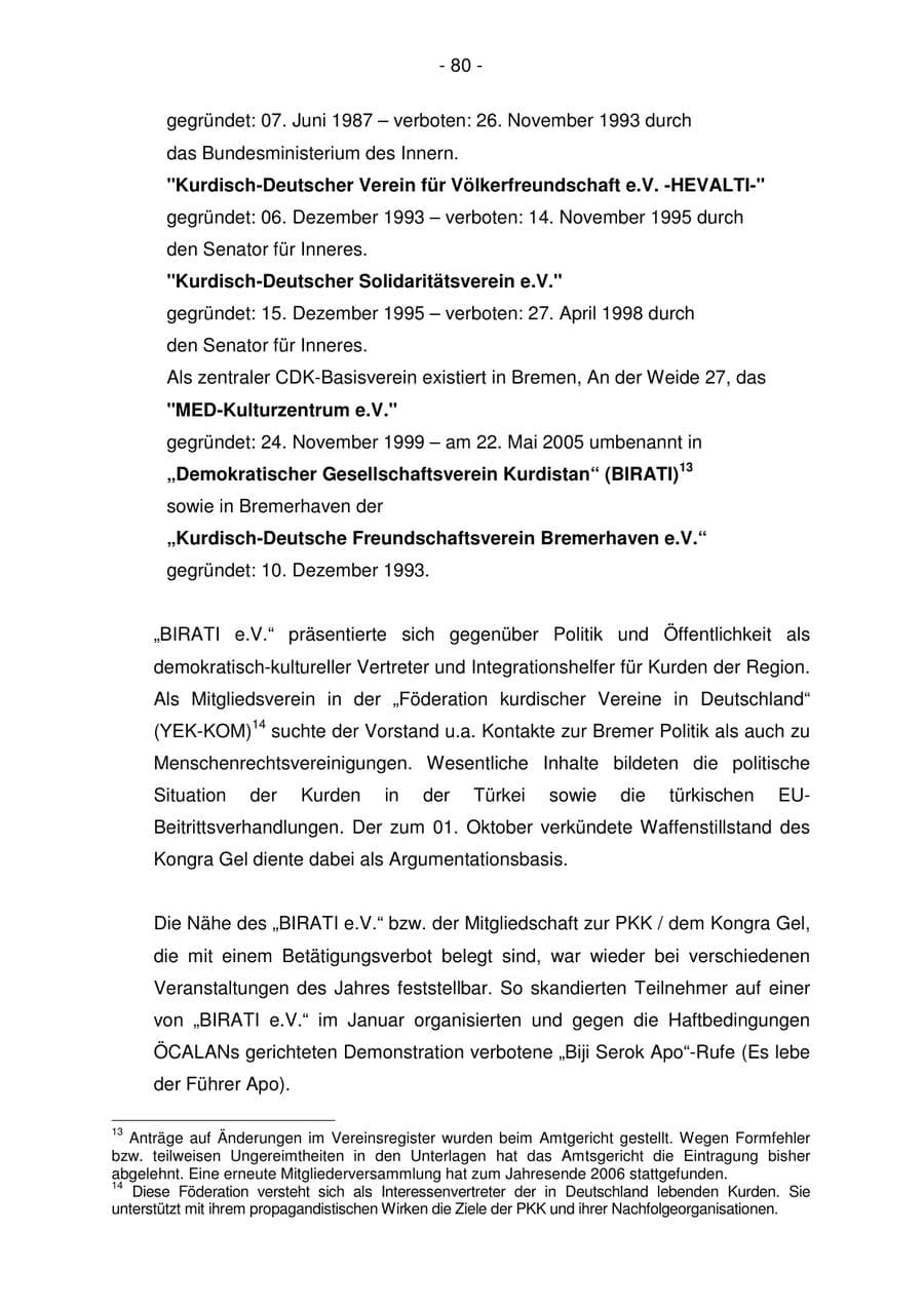 Seite 80 des Verfassungsschutzbericht 2006 Bremen
