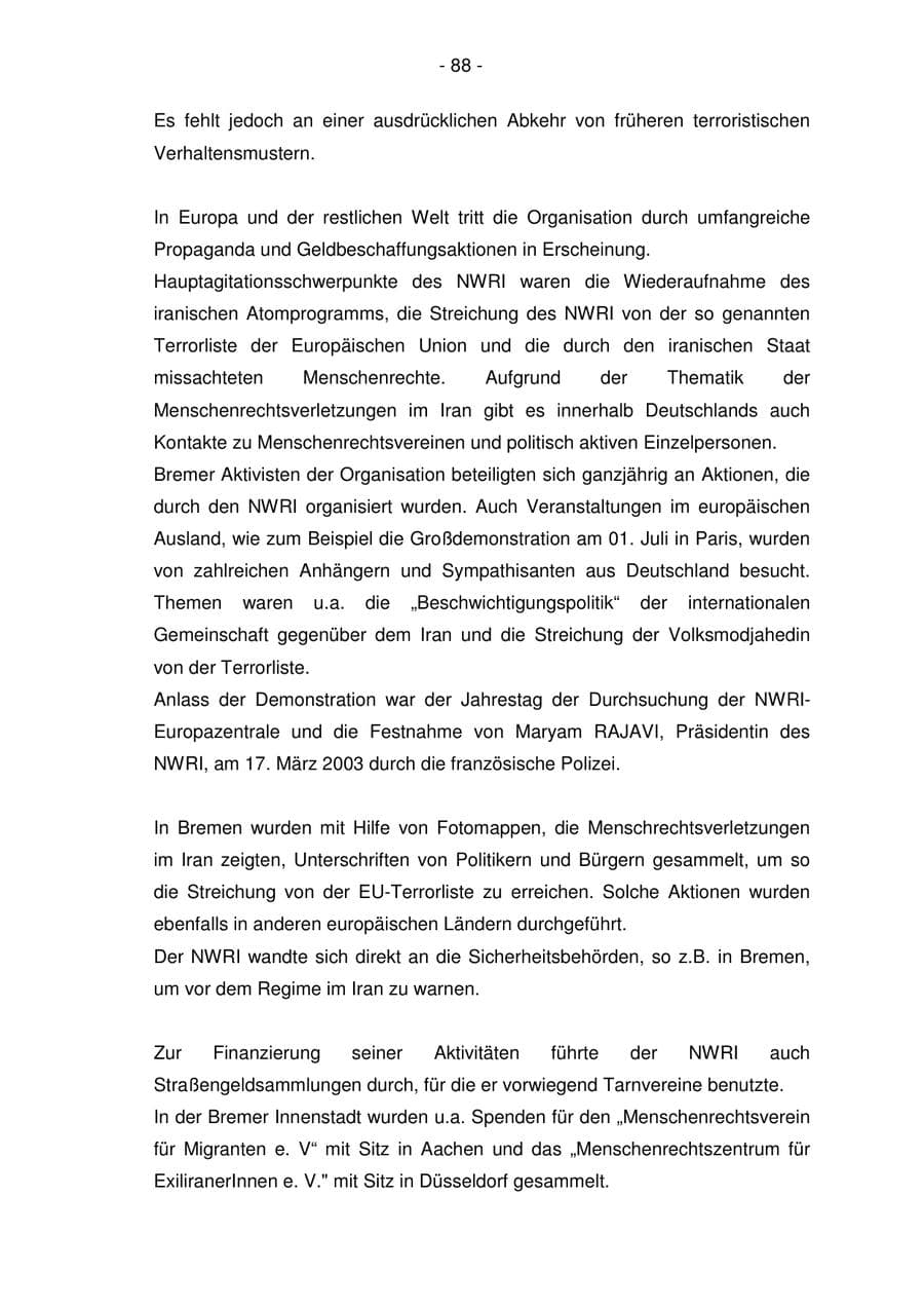 Seite 88 des Verfassungsschutzbericht 2006 Bremen