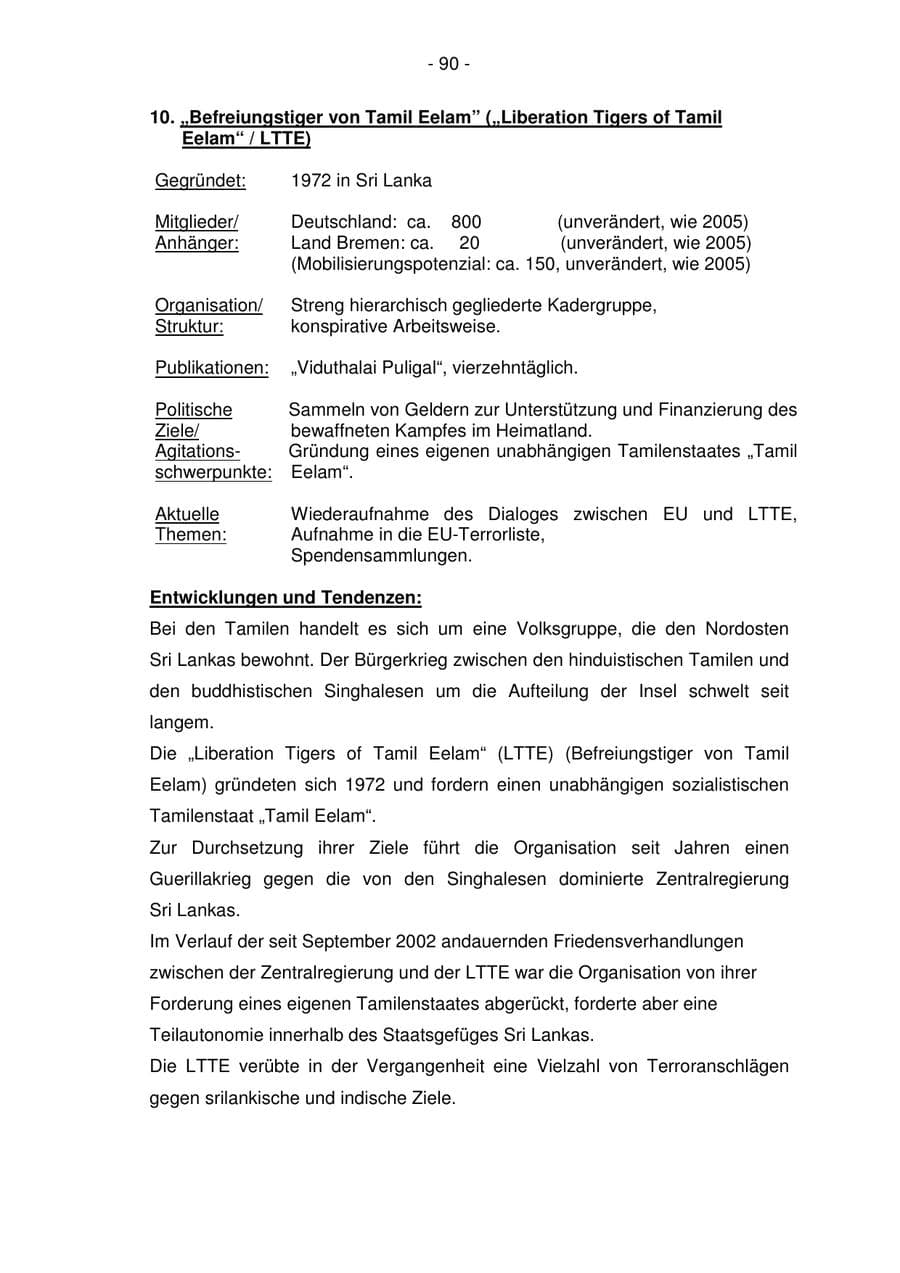 Seite 90 des Verfassungsschutzbericht 2006 Bremen