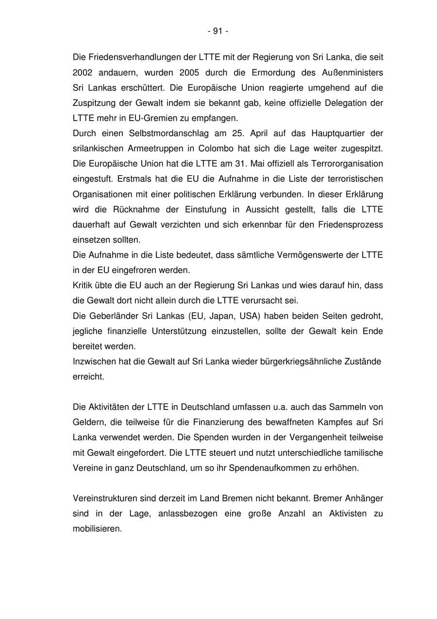Seite 91 des Verfassungsschutzbericht 2006 Bremen