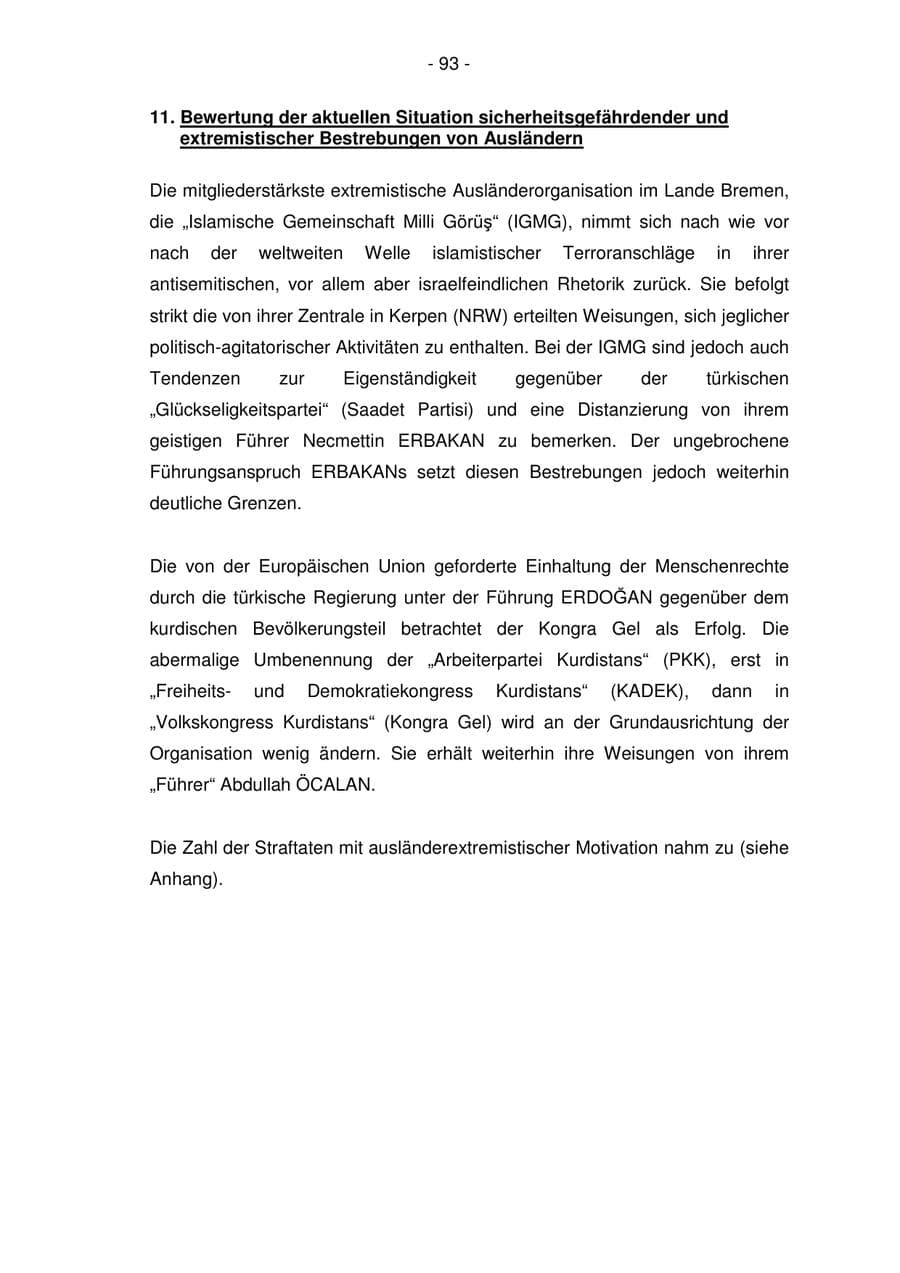 Seite 93 des Verfassungsschutzbericht 2006 Bremen