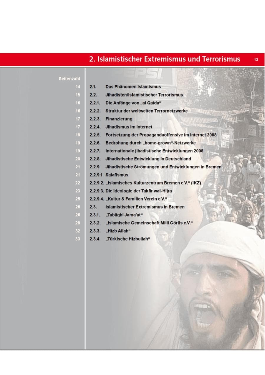 Seite 13 des Verfassungsschutzbericht 2008 Bremen