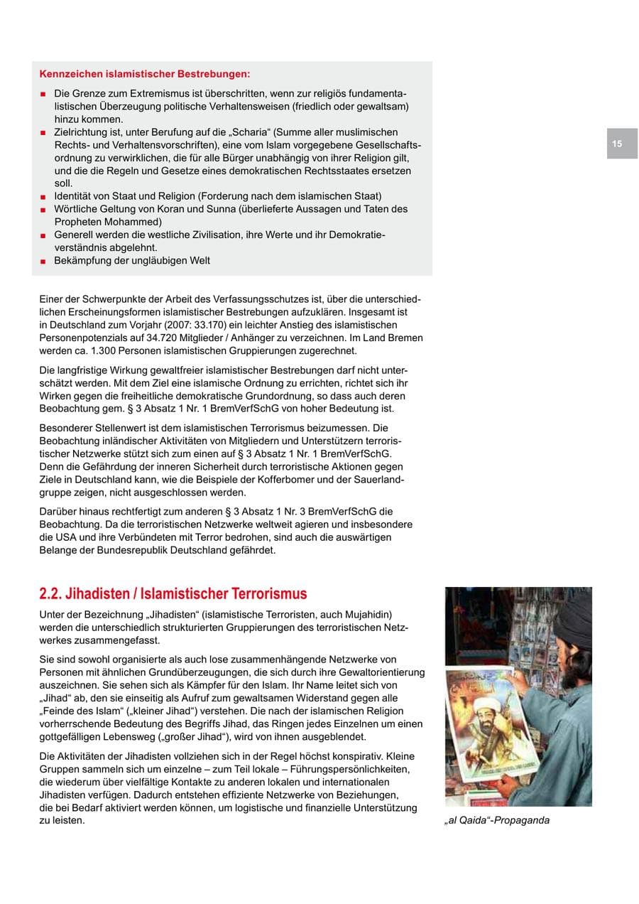 Seite 15 des Verfassungsschutzbericht 2008 Bremen