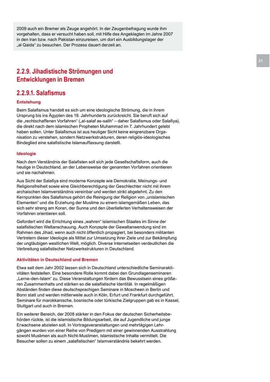 Seite 21 des Verfassungsschutzbericht 2008 Bremen