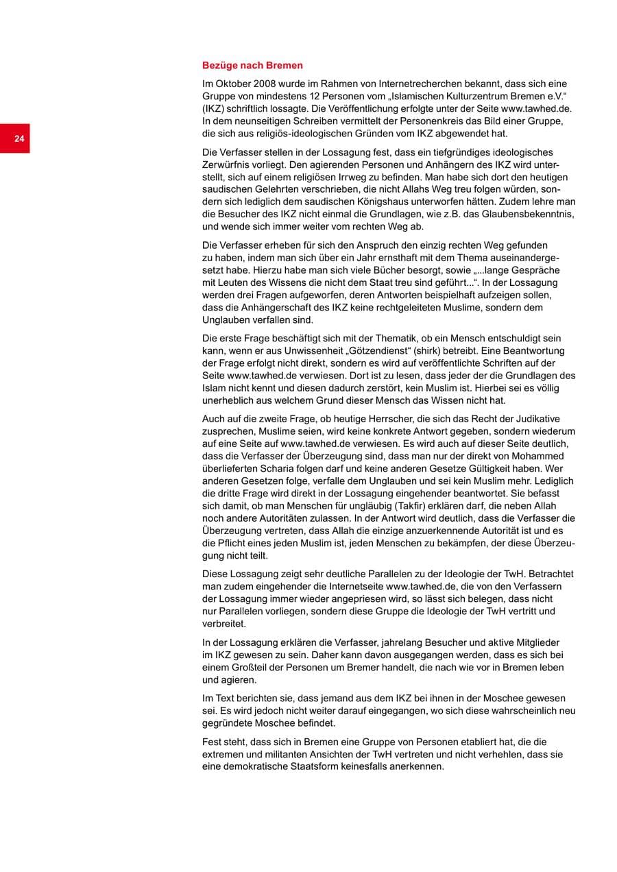 Seite 24 des Verfassungsschutzbericht 2008 Bremen