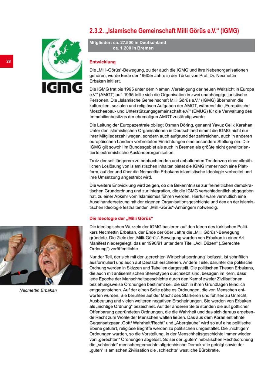 Seite 28 des Verfassungsschutzbericht 2008 Bremen