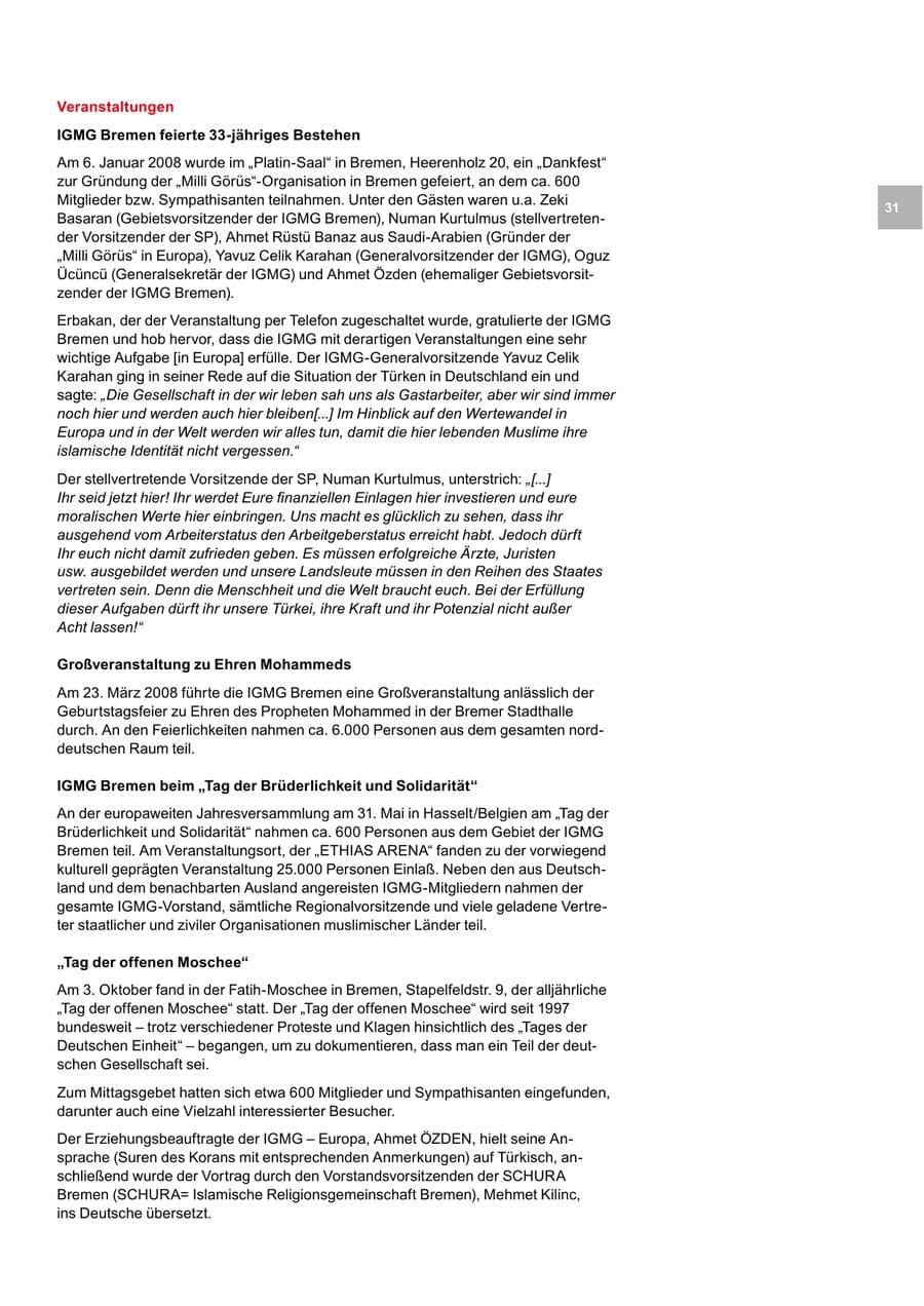 Seite 31 des Verfassungsschutzbericht 2008 Bremen