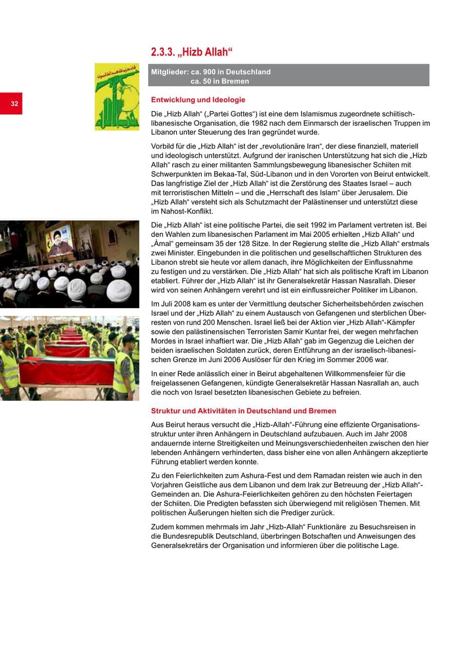 Seite 32 des Verfassungsschutzbericht 2008 Bremen
