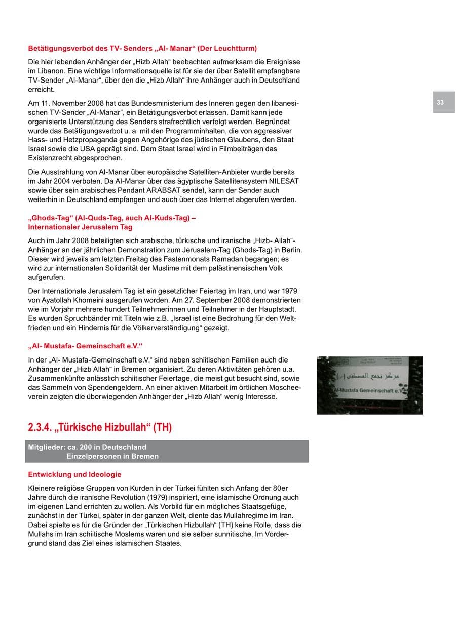 Seite 33 des Verfassungsschutzbericht 2008 Bremen