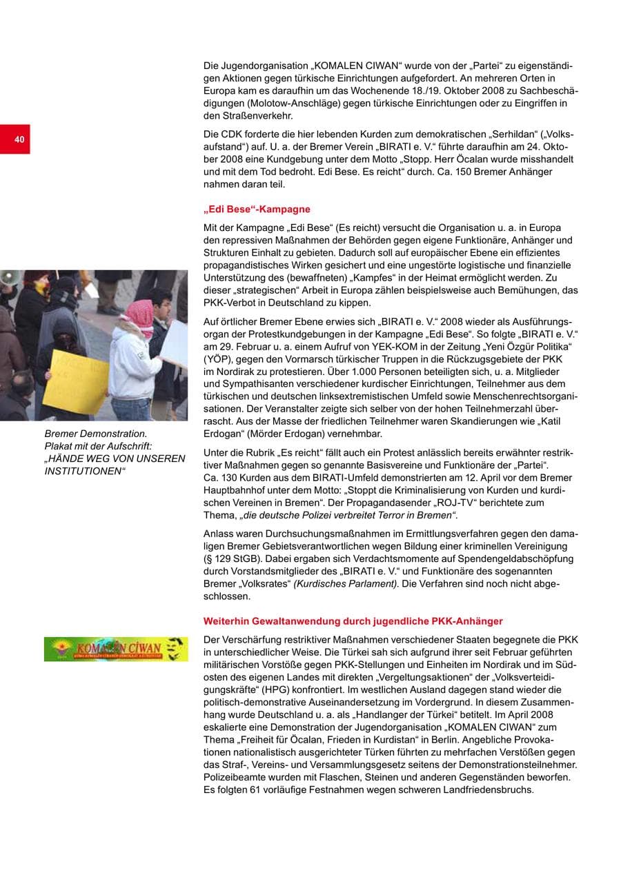 Seite 40 des Verfassungsschutzbericht 2008 Bremen
