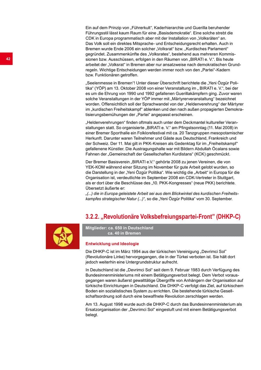 Seite 42 des Verfassungsschutzbericht 2008 Bremen