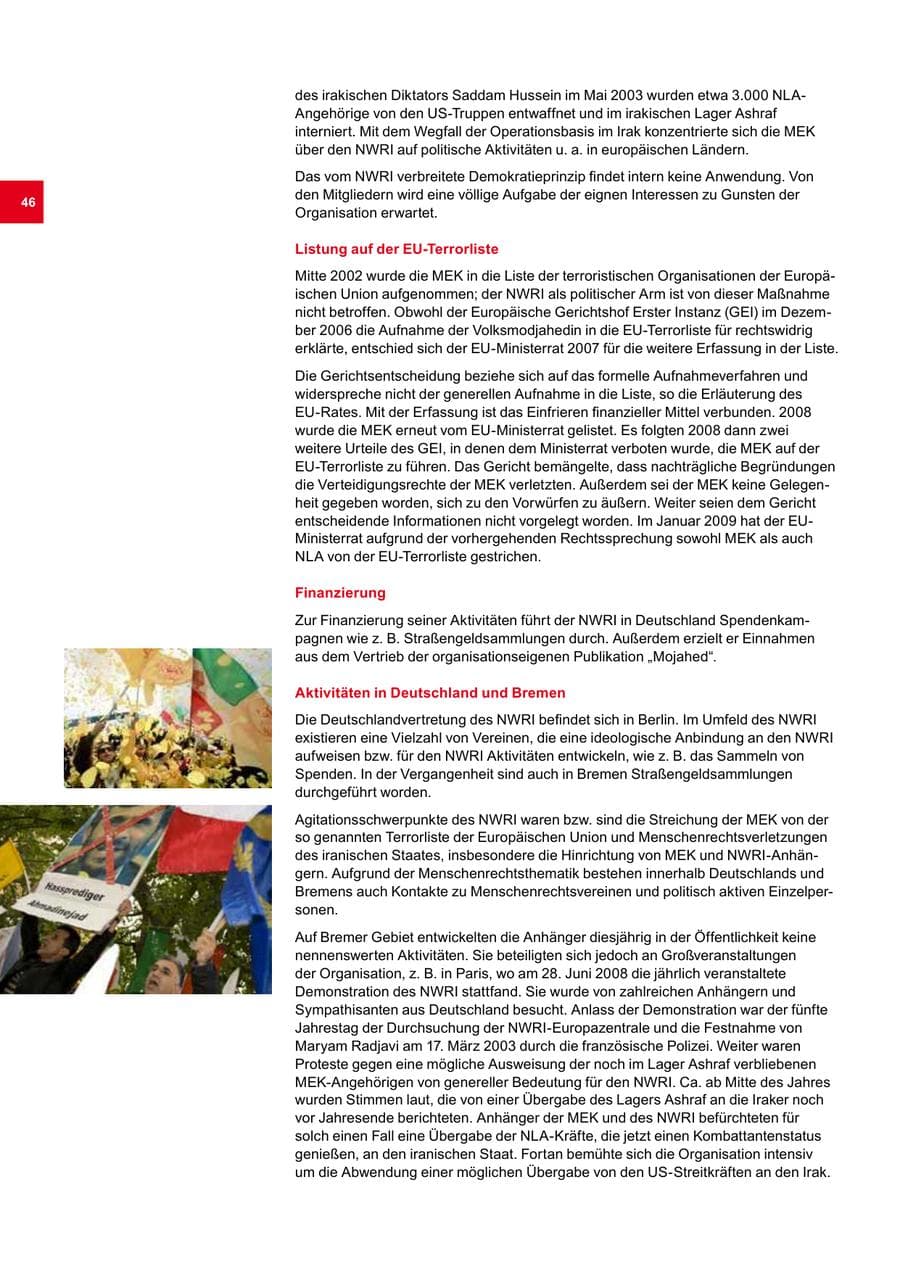 Seite 46 des Verfassungsschutzbericht 2008 Bremen
