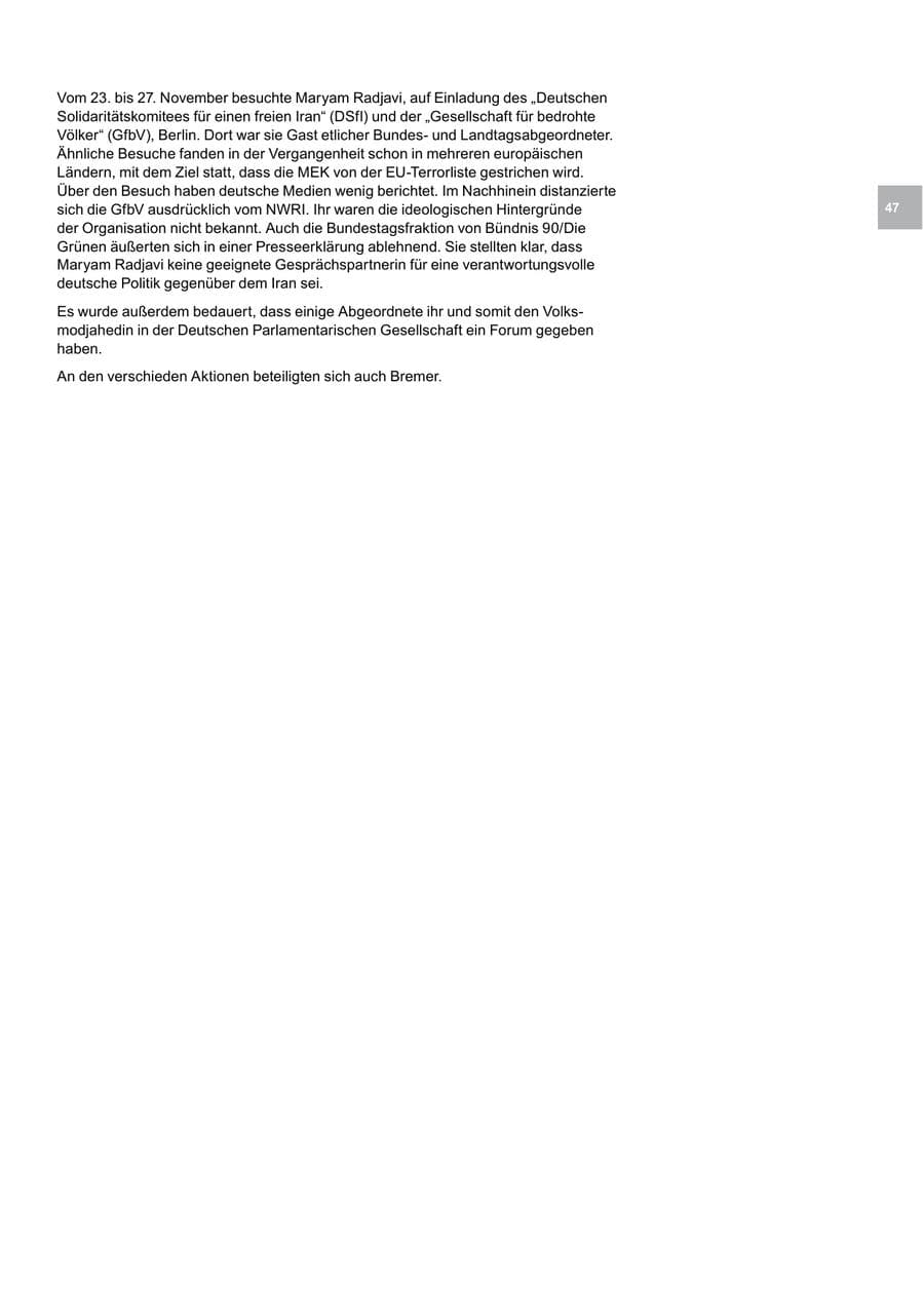 Seite 47 des Verfassungsschutzbericht 2008 Bremen