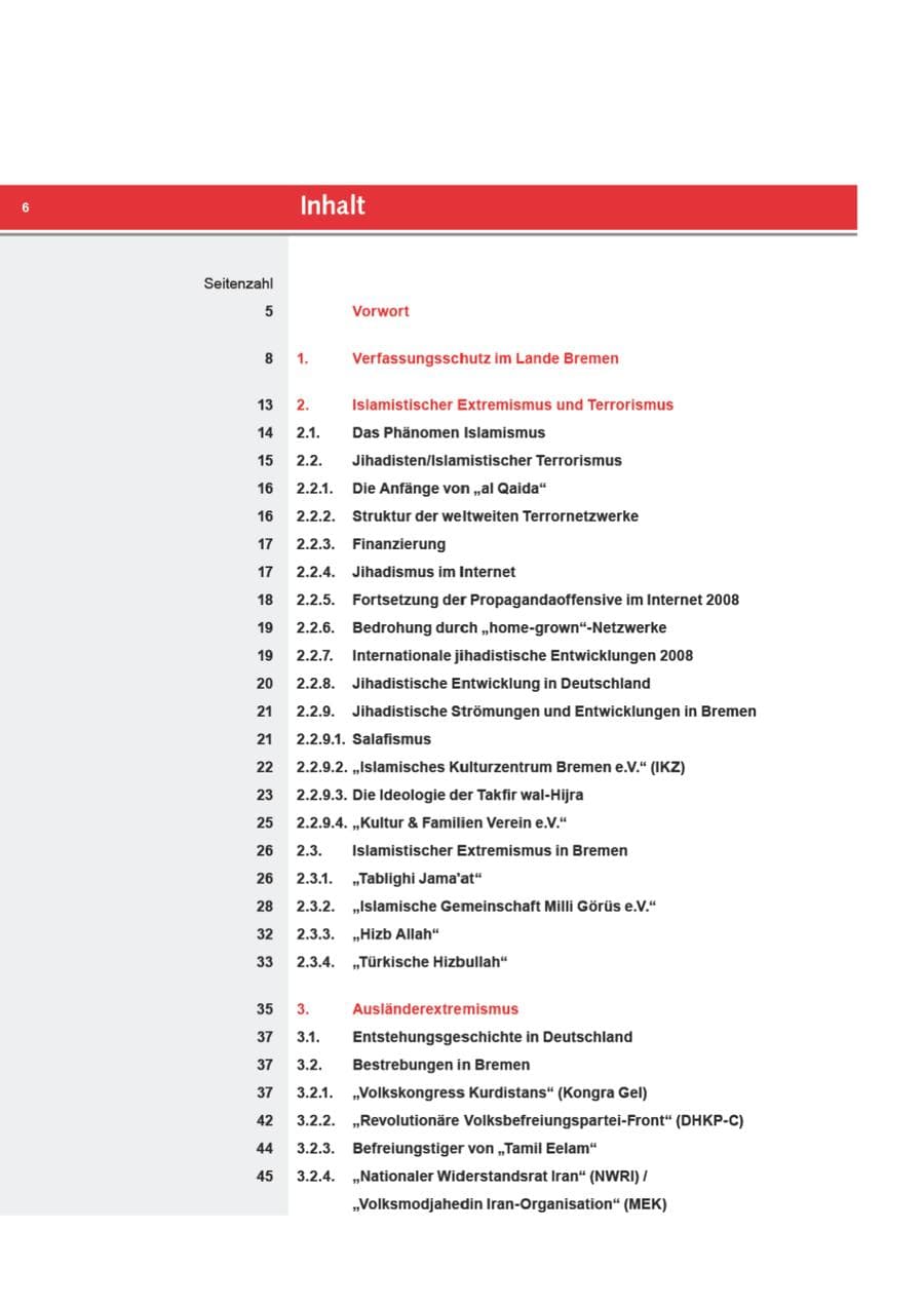 Seite 6 des Verfassungsschutzbericht 2008 Bremen
