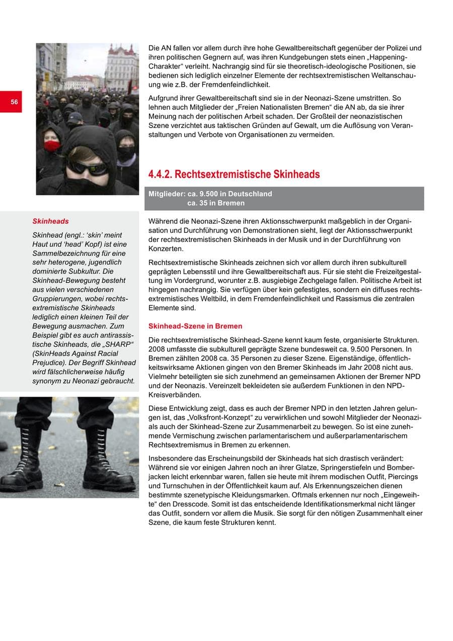 Seite 56 des Verfassungsschutzbericht 2008 Bremen