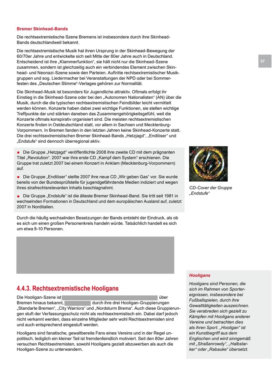 Seite 57 des Verfassungsschutzbericht 2008 Bremen