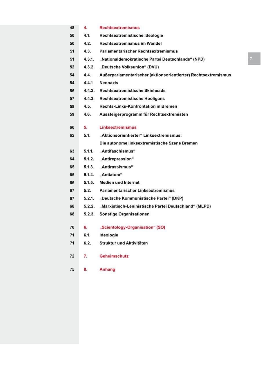 Seite 7 des Verfassungsschutzbericht 2008 Bremen