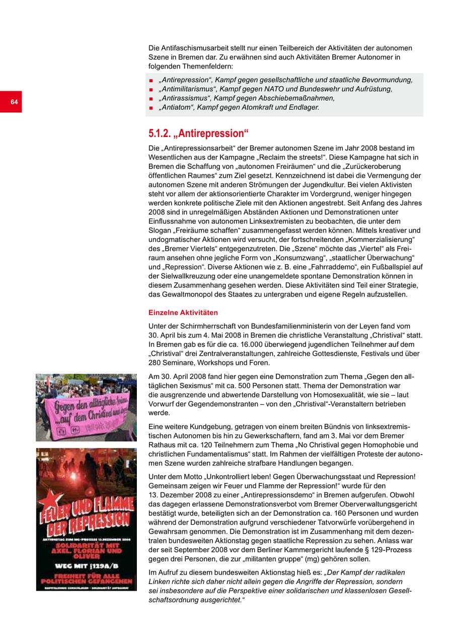 Seite 64 des Verfassungsschutzbericht 2008 Bremen