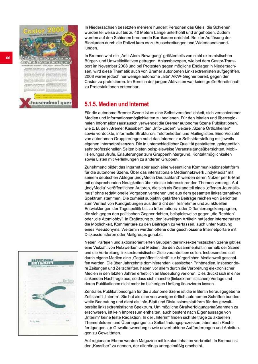 Seite 66 des Verfassungsschutzbericht 2008 Bremen