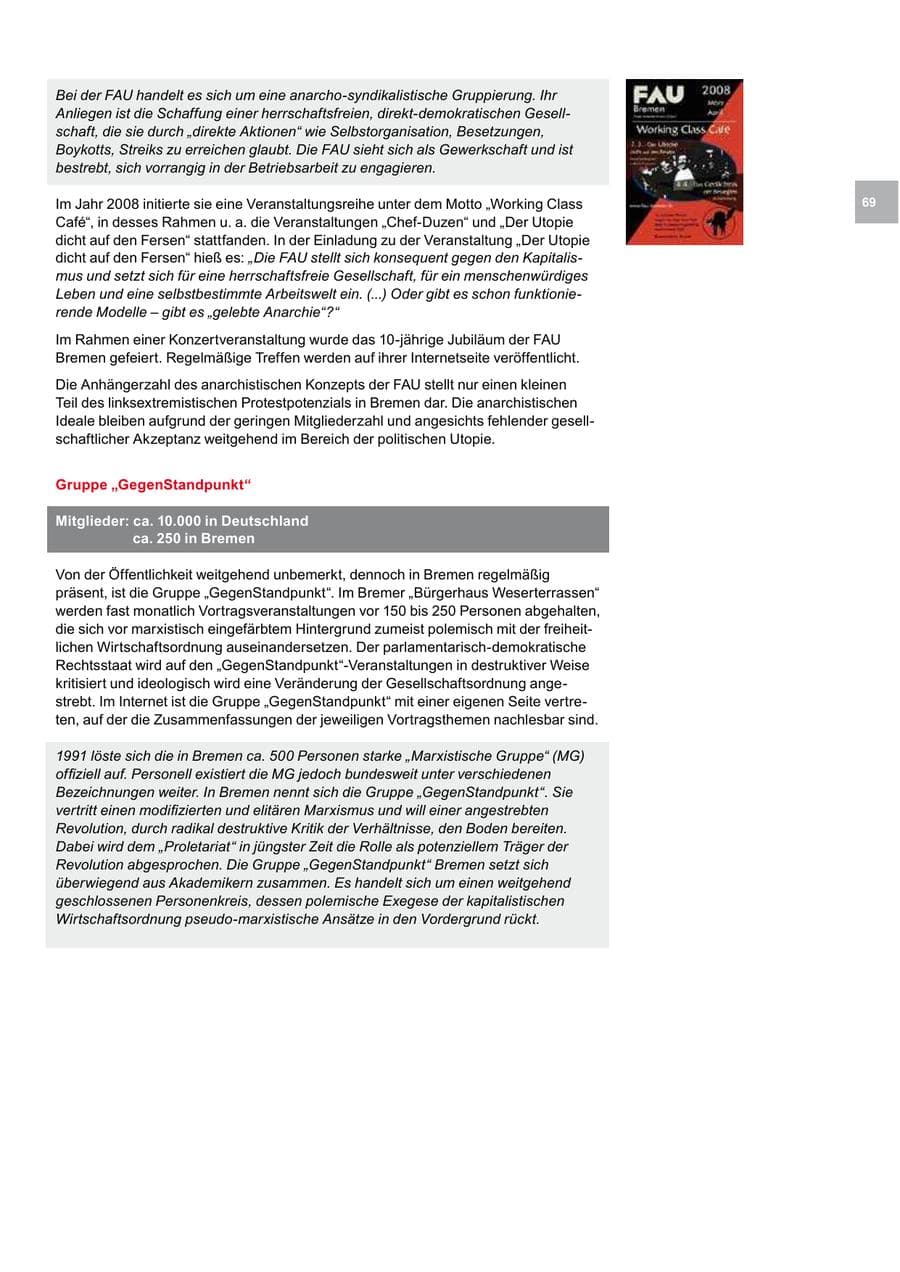 Seite 69 des Verfassungsschutzbericht 2008 Bremen