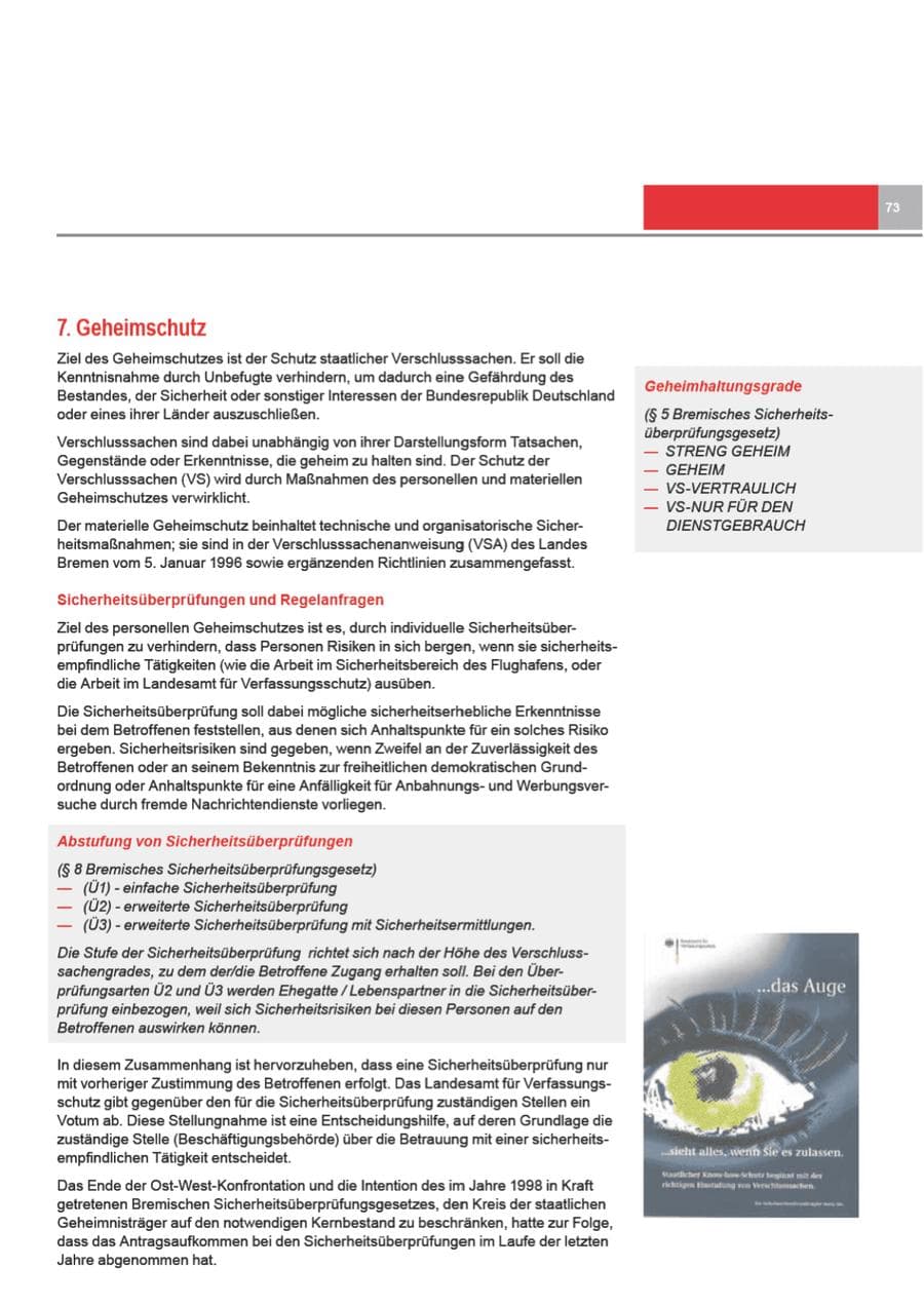 Seite 73 des Verfassungsschutzbericht 2008 Bremen