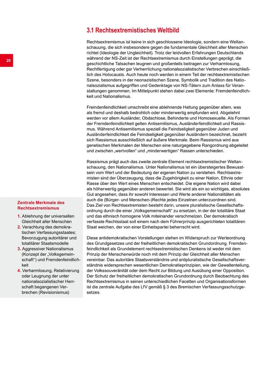Seite 20 des Verfassungsschutzbericht 2010 Bremen
